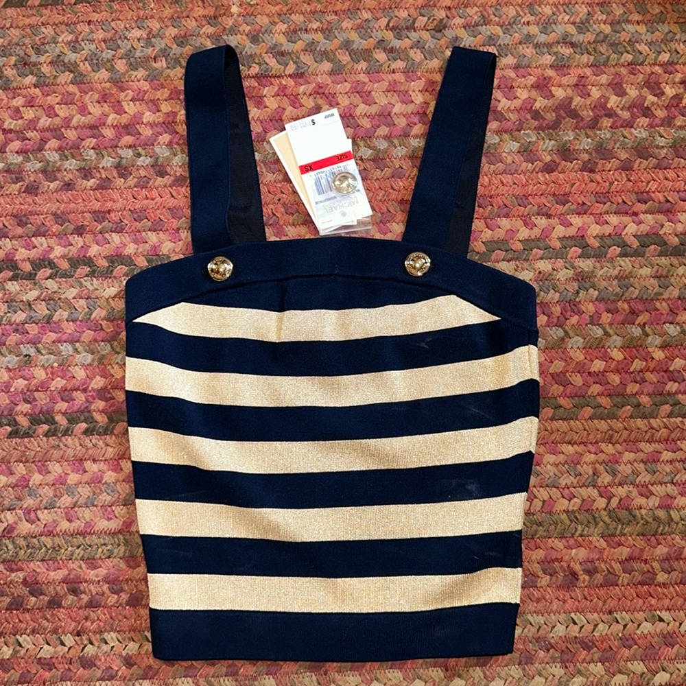 Striped Navy and Gold Sleeveless Crop Top NWT
